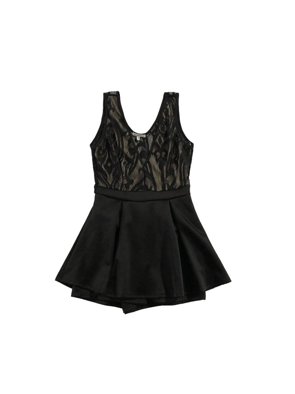 Charlotte Russe Womens S black lace Overlay Nude/Beige Lined Sleeveless Romper
